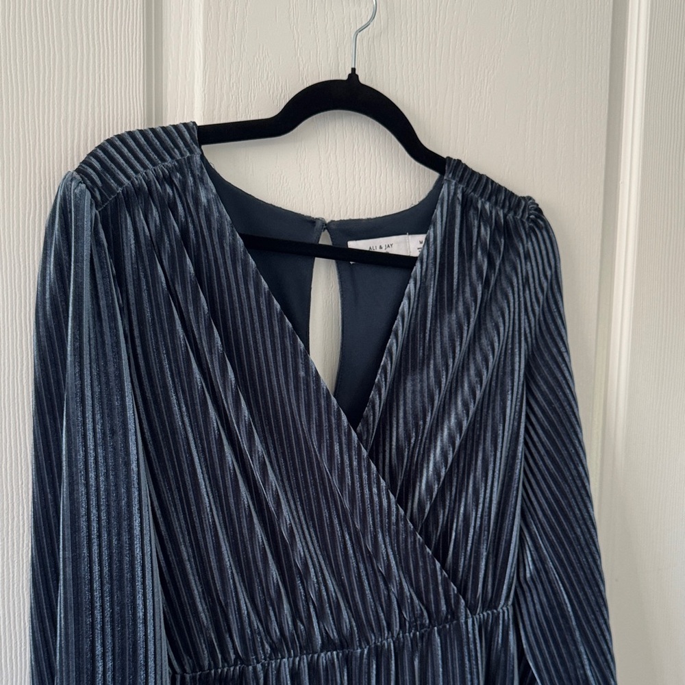 Elegant teal velvet Long Sleeve Jumpsuit